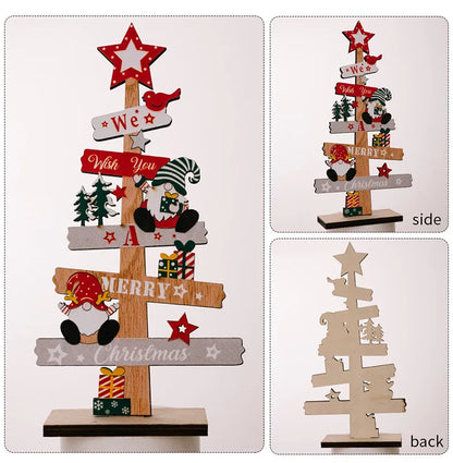 Wooden Christmas Tree Ornament - Santa Claus Holiday Plaque Decor - ZOOMNSTORE