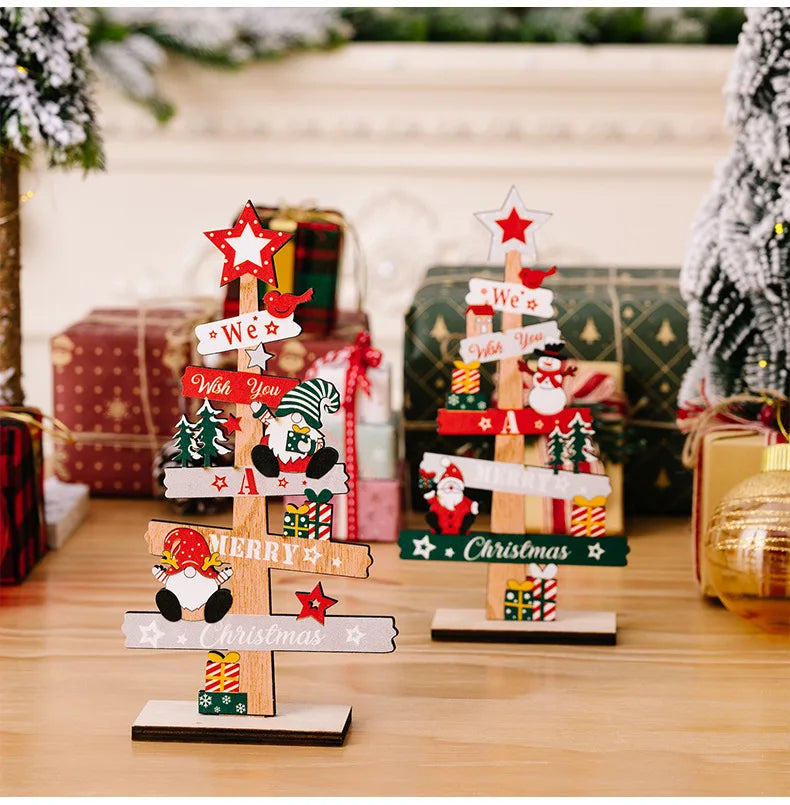 Wooden Christmas Tree Ornament - Santa Claus Holiday Plaque Decor - ZOOMNSTORE