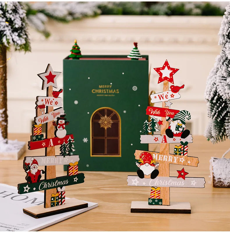Wooden Christmas Tree Ornament - Santa Claus Holiday Plaque Decor - ZOOMNSTORE