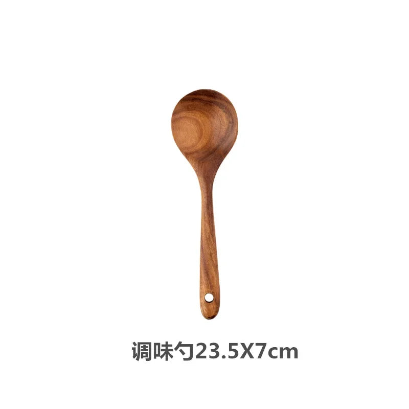 Wooden Cooking Spoons – Teak Wood Spoons With Holder | Eco Friendly Kitchen Utensil Set - ZOOMNSTORE