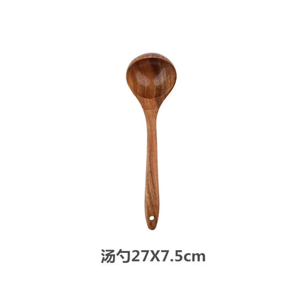 Wooden Cooking Spoons – Teak Wood Spoons With Holder | Eco Friendly Kitchen Utensil Set - ZOOMNSTORE