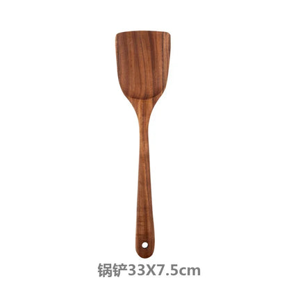 Wooden Cooking Spoons – Teak Wood Spoons With Holder | Eco Friendly Kitchen Utensil Set - ZOOMNSTORE