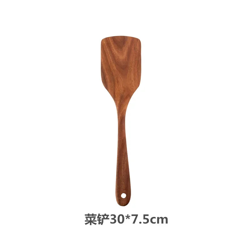 Wooden Cooking Spoons – Teak Wood Spoons With Holder | Eco Friendly Kitchen Utensil Set - ZOOMNSTORE
