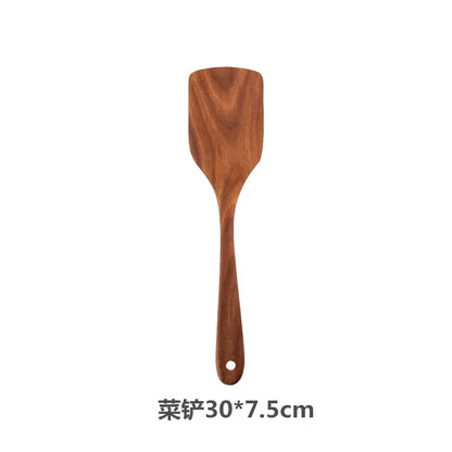 Wooden Cooking Spoons – Teak Wood Spoons With Holder | Eco Friendly Kitchen Utensil Set - ZOOMNSTORE