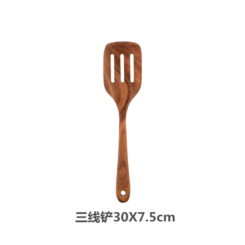 Wooden Cooking Spoons – Teak Wood Spoons With Holder | Eco Friendly Kitchen Utensil Set - ZOOMNSTORE