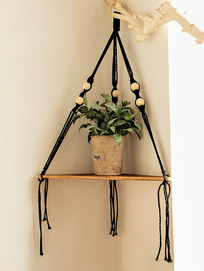 Wooden Corner Shelf - Floating Wall Shelf | Boho Room Decor & Macrame Hanging - ZOOMNSTORE