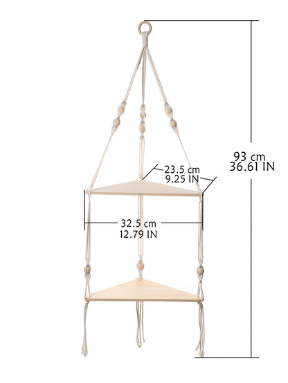Wooden Corner Shelf - Floating Wall Shelf | Boho Room Decor & Macrame Hanging - ZOOMNSTORE