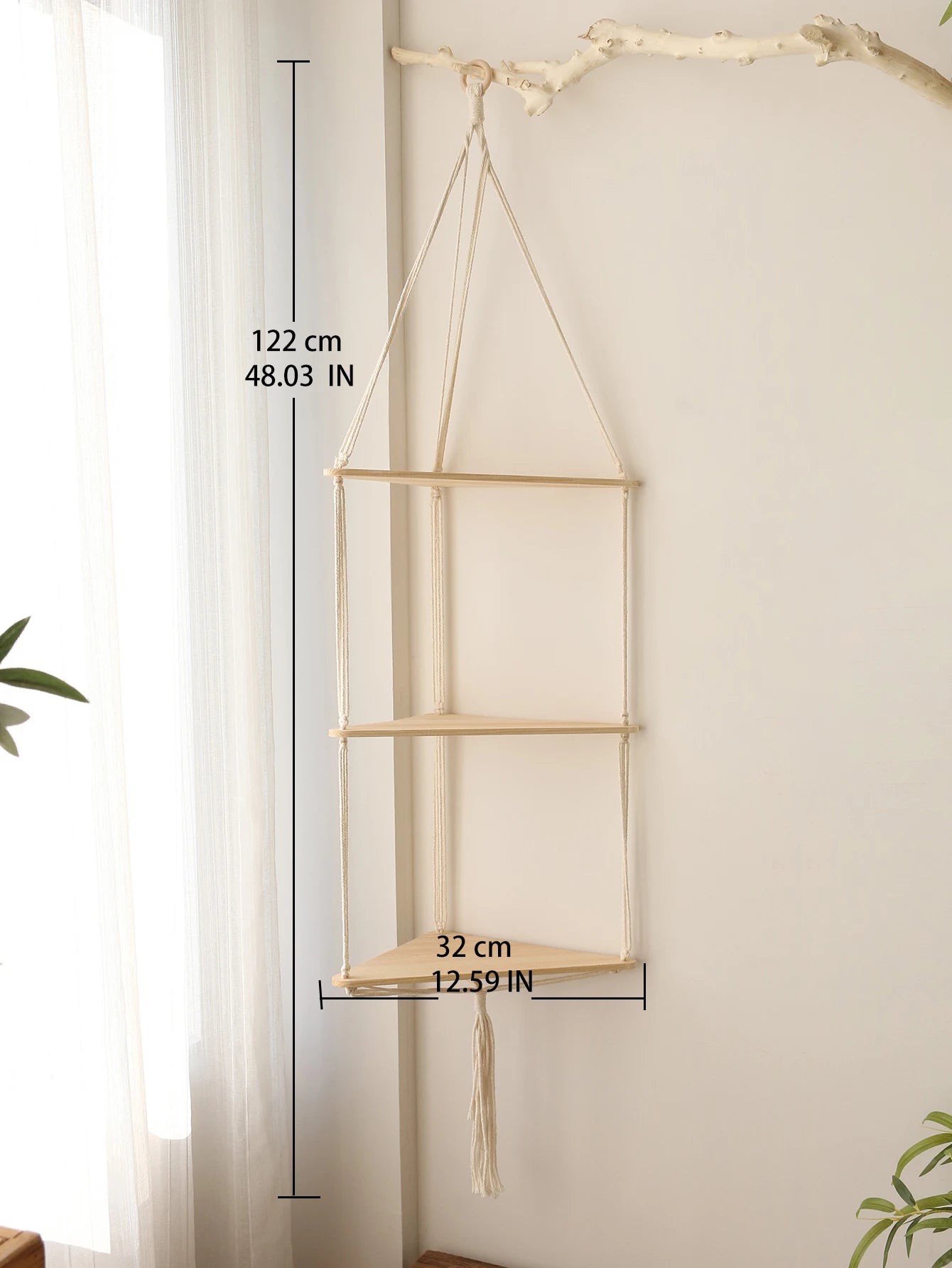 Wooden Corner Shelf - Floating Wall Shelf | Boho Room Decor & Macrame Hanging - ZOOMNSTORE
