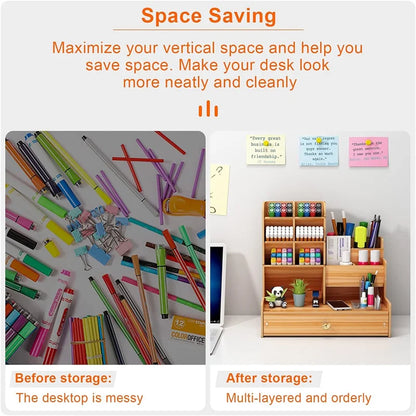 Wooden Desk Organizer - DIY Pen Holder with Drawer for Home Office  School - ZOOMNSTORE