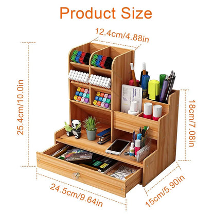 Wooden Desk Organizer - DIY Pen Holder with Drawer for Home Office  School - ZOOMNSTORE
