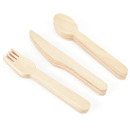 Disposable Wooden Cutlery Set - Rustic Party Tableware for Weddings  Birthdays - ZOOMNSTORE