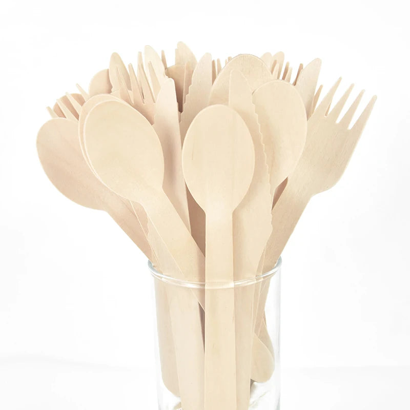 Disposable Wooden Cutlery Set - Rustic Party Tableware for Weddings  Birthdays - ZOOMNSTORE