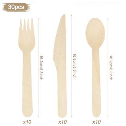 Disposable Wooden Cutlery Set - Rustic Party Tableware for Weddings  Birthdays - ZOOMNSTORE