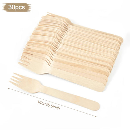 Disposable Wooden Cutlery Set - Rustic Party Tableware for Weddings  Birthdays - ZOOMNSTORE