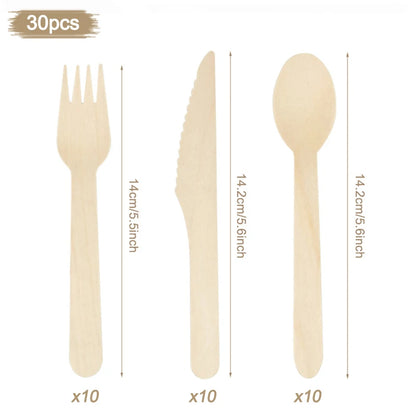 Disposable Wooden Cutlery Set - Rustic Party Tableware for Weddings  Birthdays - ZOOMNSTORE