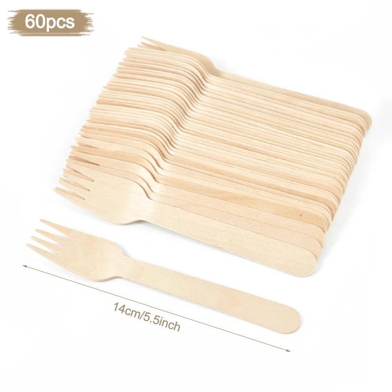 Disposable Wooden Cutlery Set - Rustic Party Tableware for Weddings  Birthdays - ZOOMNSTORE