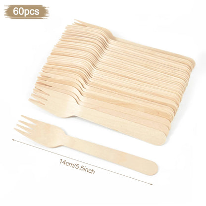 Disposable Wooden Cutlery Set - Rustic Party Tableware for Weddings  Birthdays - ZOOMNSTORE