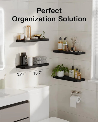 Wooden Wall Mounted Floating Shelf - Multi-Functional Bathroom Storage Shelf - ZOOMNSTORE