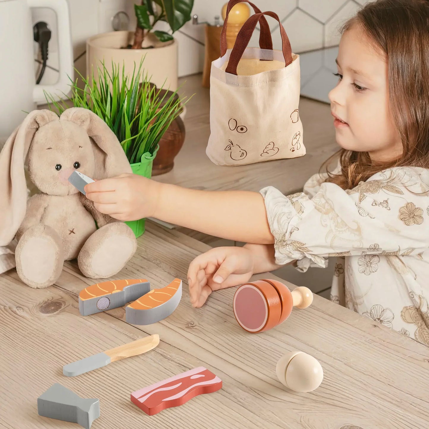Robotime Robud Kitchen Pretend Toy Wooden Classic Game Educational Toy For Children Kids Gift Cutting Fruit Vegetable Food Set - ZOOMNSTORE