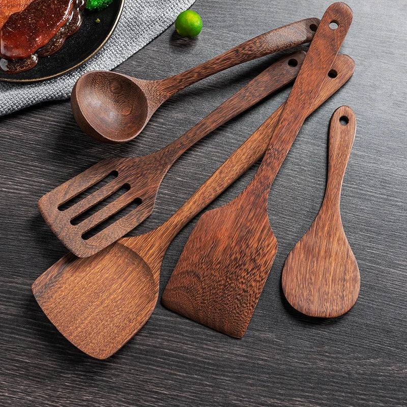 Wooden Kitchen Utensils | Eco Friendly Cooking Tool Sets With Wooden Handle Spatula - ZOOMNSTORE