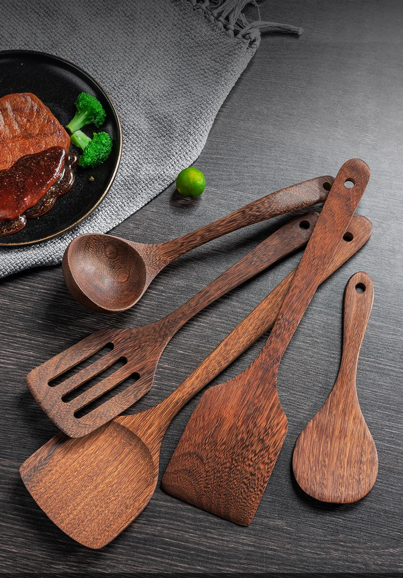 Wooden Kitchen Utensils | Eco Friendly Cooking Tool Sets With Wooden Handle Spatula - ZOOMNSTORE