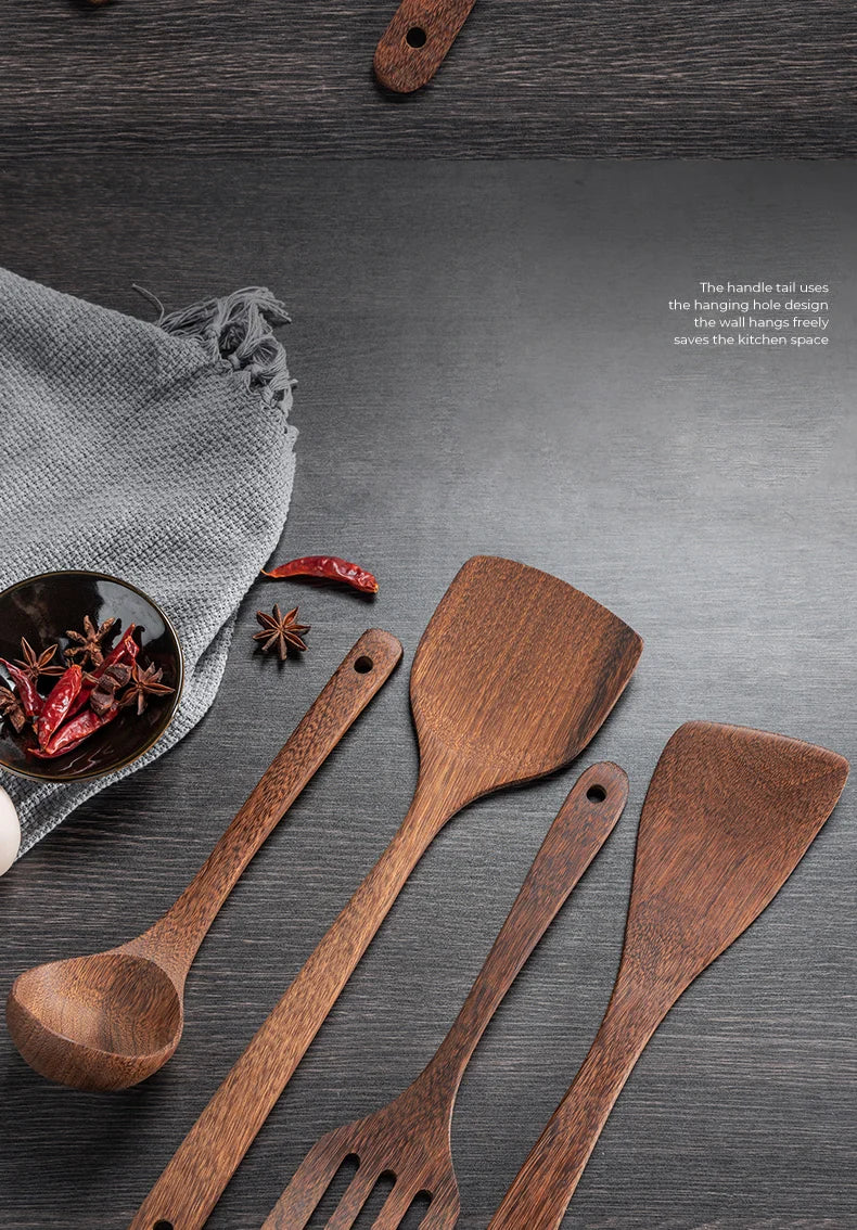 Wooden Kitchen Utensils | Eco Friendly Cooking Tool Sets With Wooden Handle Spatula - ZOOMNSTORE