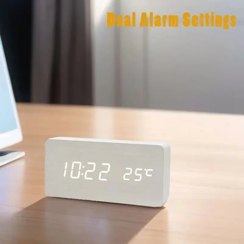 Wooden LED Digital Alarm Clock with Temperature - Stylish Table Clock for Bedroom  Office - ZOOMNSTORE