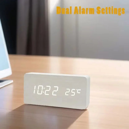 Wooden LED Digital Alarm Clock with Temperature - Stylish Table Clock for Bedroom  Office - ZOOMNSTORE