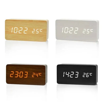 Wooden LED Digital Alarm Clock with Temperature - Stylish Table Clock for Bedroom  Office - ZOOMNSTORE