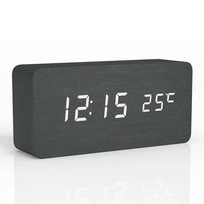 Wooden LED Digital Alarm Clock with Temperature - Stylish Table Clock for Bedroom  Office - ZOOMNSTORE