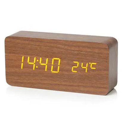 Wooden LED Digital Alarm Clock with Temperature - Stylish Table Clock for Bedroom  Office - ZOOMNSTORE