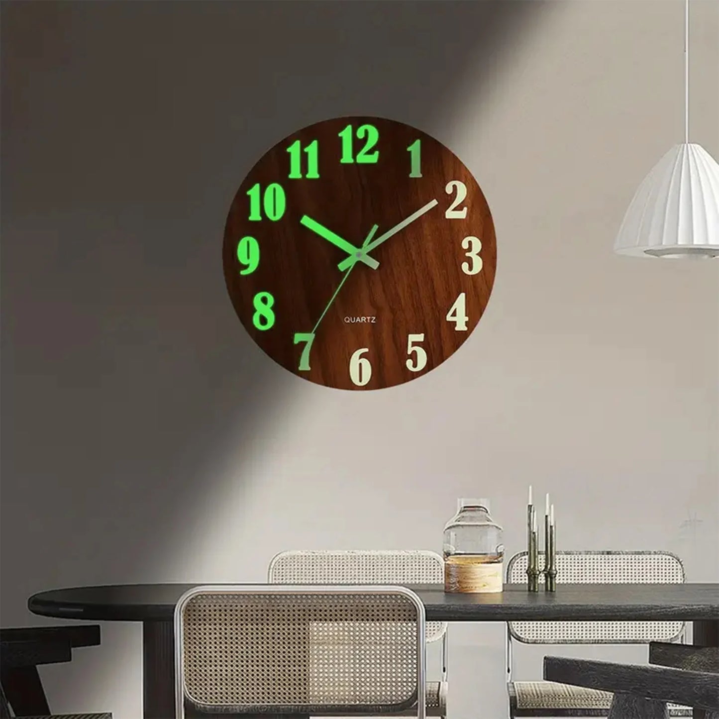 Luminous 12-Inch Silent Wall Clock - Wooden Analog Decor for Home  Office - ZOOMNSTORE