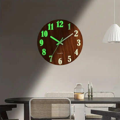 Luminous 12-Inch Silent Wall Clock - Wooden Analog Decor for Home  Office - ZOOMNSTORE