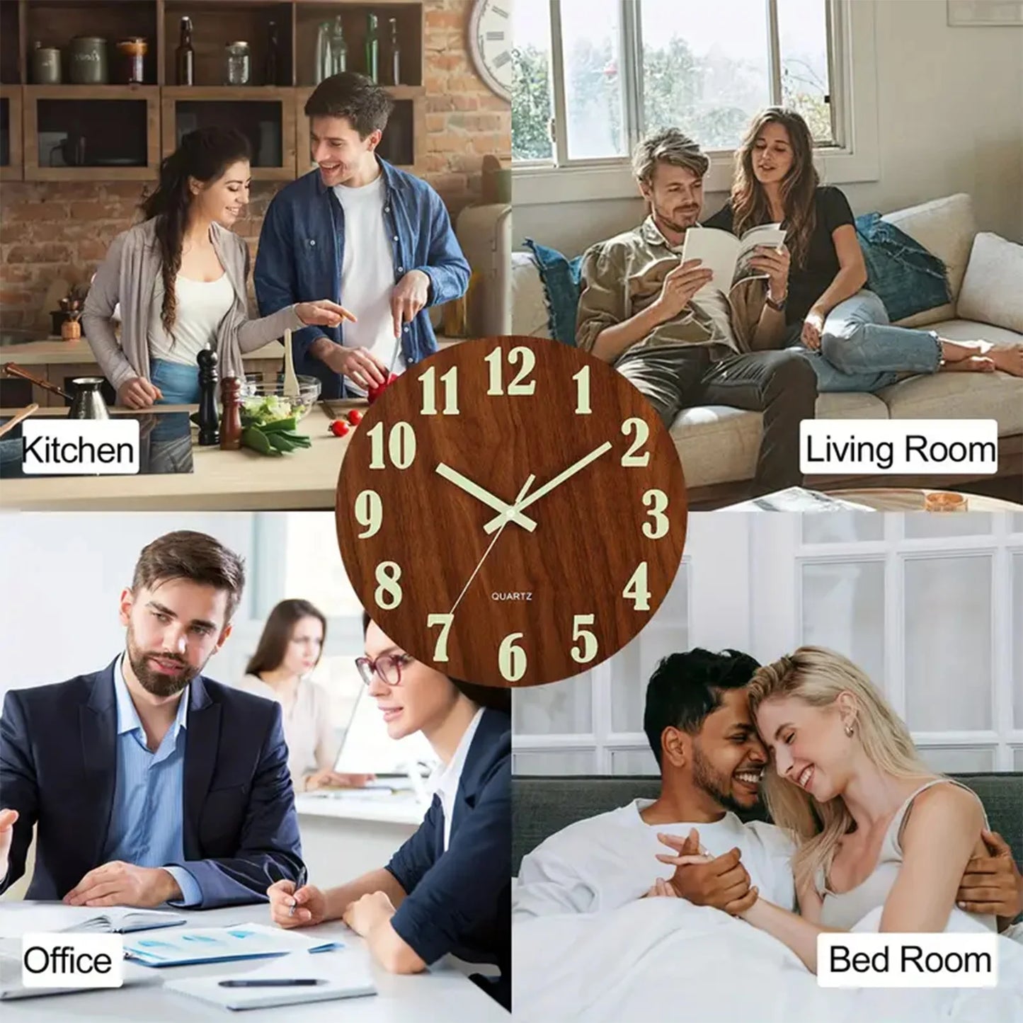 Luminous 12-Inch Silent Wall Clock - Wooden Analog Decor for Home  Office - ZOOMNSTORE