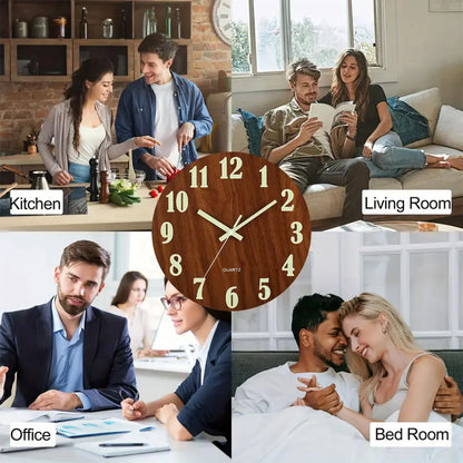 Luminous 12-Inch Silent Wall Clock - Wooden Analog Decor for Home  Office - ZOOMNSTORE