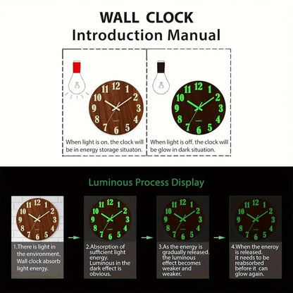 Luminous 12-Inch Silent Wall Clock - Wooden Analog Decor for Home  Office - ZOOMNSTORE