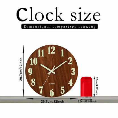 Luminous 12-Inch Silent Wall Clock - Wooden Analog Decor for Home  Office - ZOOMNSTORE