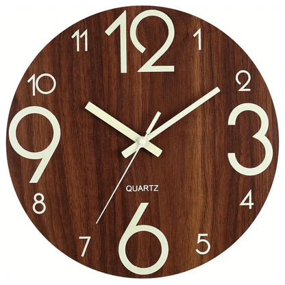 Luminous 12-Inch Silent Wall Clock - Wooden Analog Decor for Home  Office - ZOOMNSTORE