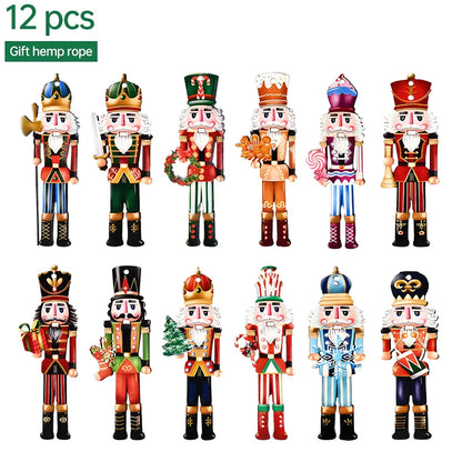 Wooden Nutcracker Soldier Ornaments - 12Pcs Xmas Tree Decorations Christmas  New Year Gift 2024 - ZOOMNSTORE