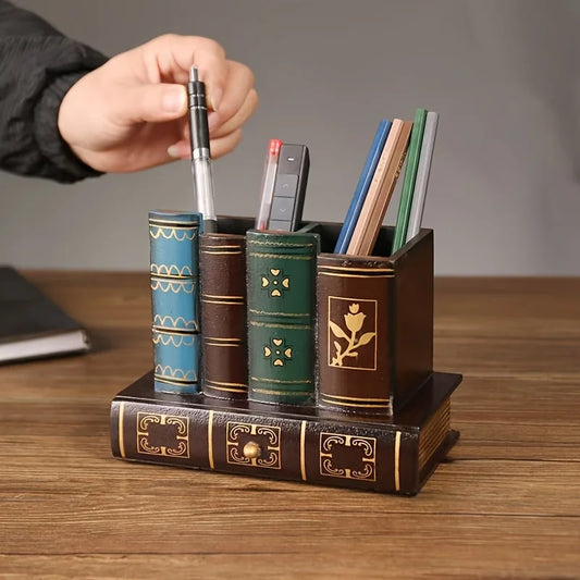 Wooden Pen Holder – Vintage European Desk Organizer & Decorative Storage Box - ZOOMNSTORE