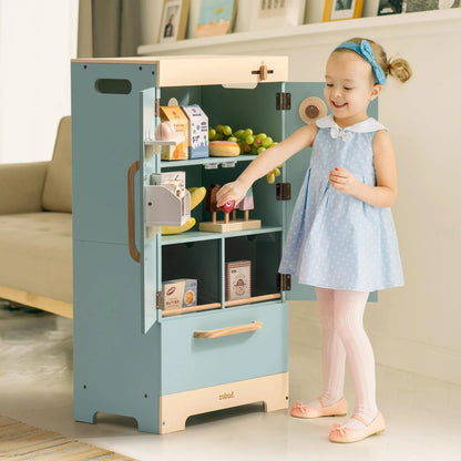 Robotime Robud Play Kitchen Fridge Refrigerator with Ice Dispenser Wooden Kids Play Kitchen Playset Toy for Ages 3+Blue - ZOOMNSTORE