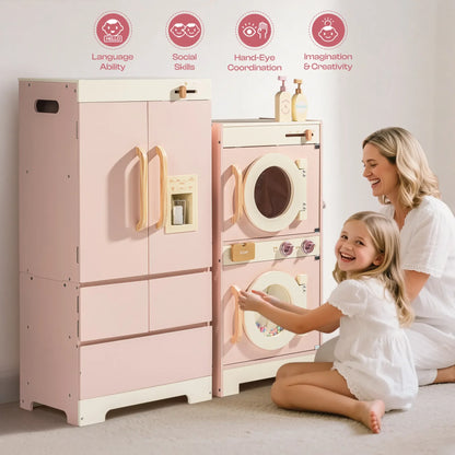 Robotime Robud Kids Corner Kitchen Playset Wooden Play Kitchen Set with Realistic Sound Pretend Play Gift for Boys Girls Pink - ZOOMNSTORE