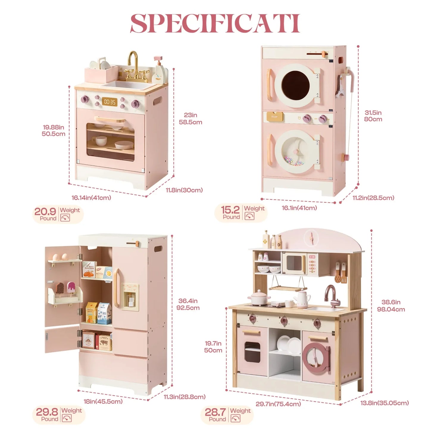 Robotime Robud Kids Corner Kitchen Playset Wooden Play Kitchen Set with Realistic Sound Pretend Play Gift for Boys Girls Pink - ZOOMNSTORE