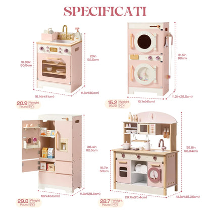 Robotime Robud Kids Corner Kitchen Playset Wooden Play Kitchen Set with Realistic Sound Pretend Play Gift for Boys Girls Pink - ZOOMNSTORE