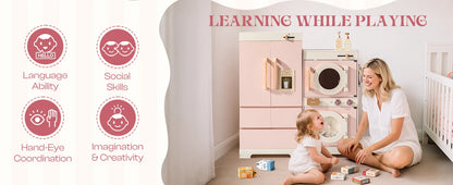 Robotime Robud Kids Corner Kitchen Playset Wooden Play Kitchen Set with Realistic Sound Pretend Play Gift for Boys Girls Pink - ZOOMNSTORE