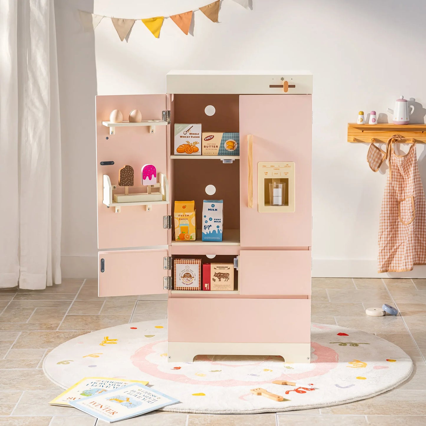 Robotime Robud Kids Corner Kitchen Playset Wooden Play Kitchen Set with Realistic Sound Pretend Play Gift for Boys Girls Pink - ZOOMNSTORE