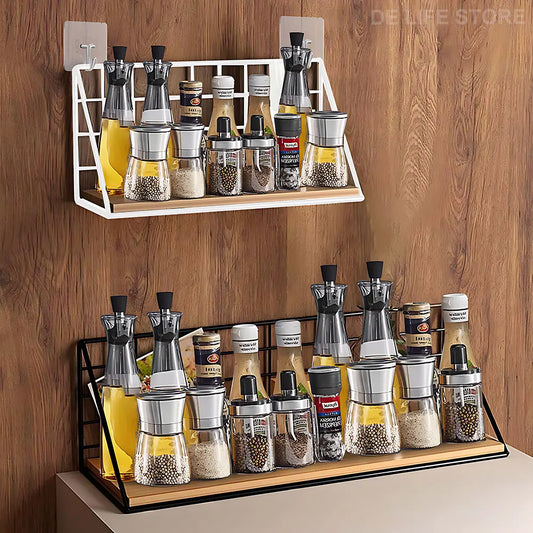 Wooden Spice Rack - Wall-Mounted Kitchen Organizer for Spice Jars - ZOOMNSTORE