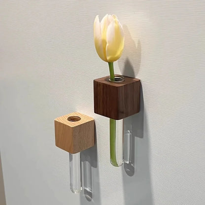 Wooden Test Tube Vase - Hydroponic Plant Planter & Fridge Magnet Vase for Kitchen Decoration - ZOOMNSTORE