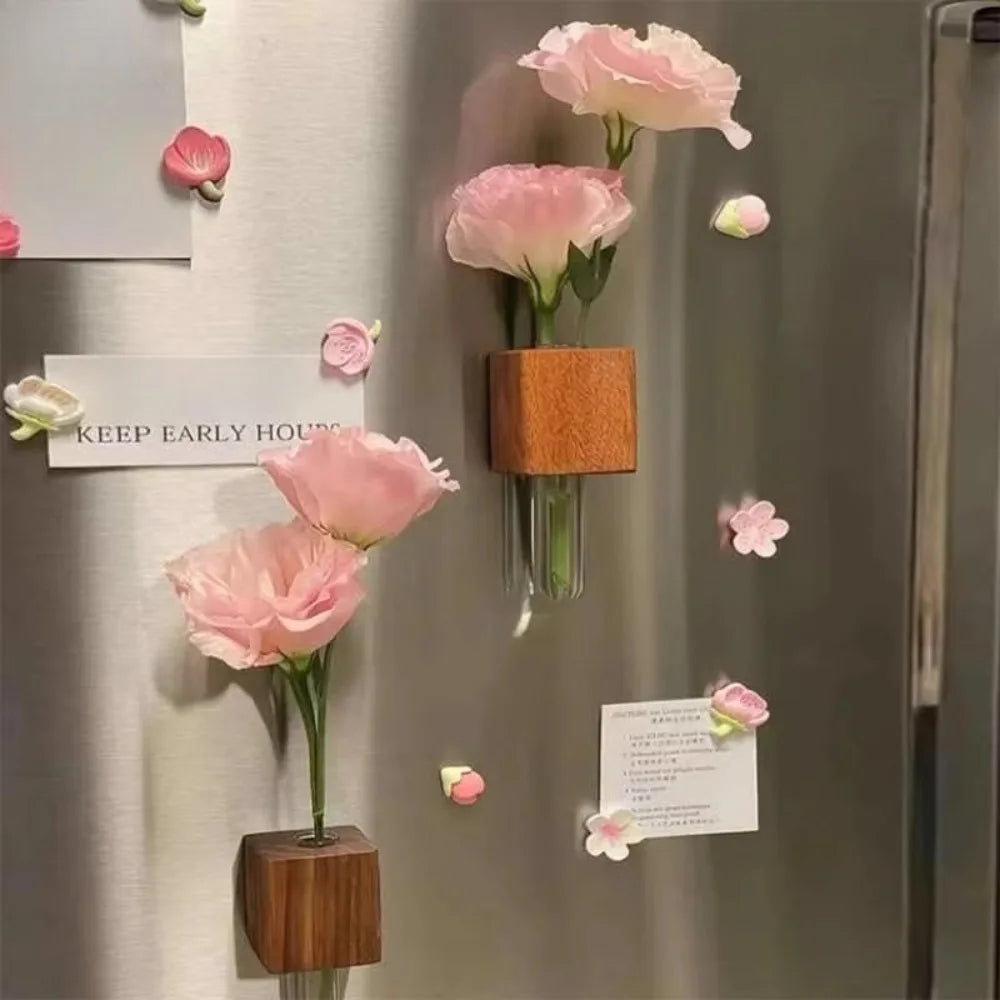 Wooden Test Tube Vase - Hydroponic Plant Planter & Fridge Magnet Vase for Kitchen Decoration - ZOOMNSTORE