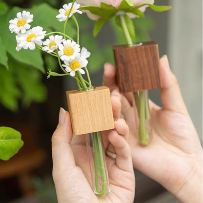 Wooden Test Tube Vase - Hydroponic Plant Planter & Fridge Magnet Vase for Kitchen Decoration - ZOOMNSTORE